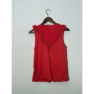 J. Crew Coral Red Eyelet Ruffle Trim Sleeveless Top Regular Fit Size Medium